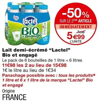 Monoprix Lait demi-écrémé Bio et engagé offre