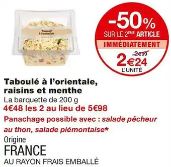 Monoprix Taboulé à l’orientale, raisins et menthe offre