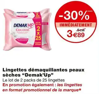 Monoprix Lingettes démaquillantes peaux sèches offre