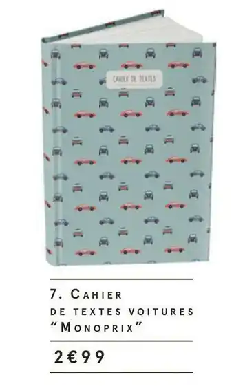 Monoprix Cahier de textes voitures offre