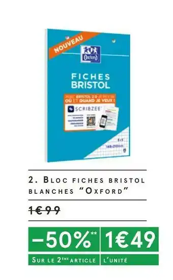 Monoprix Bloc fiches bristol blanches offre