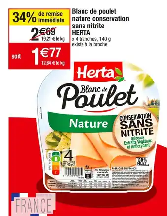Cora x Carrefour Blanc de poulet nature conservation sans nitrite offre