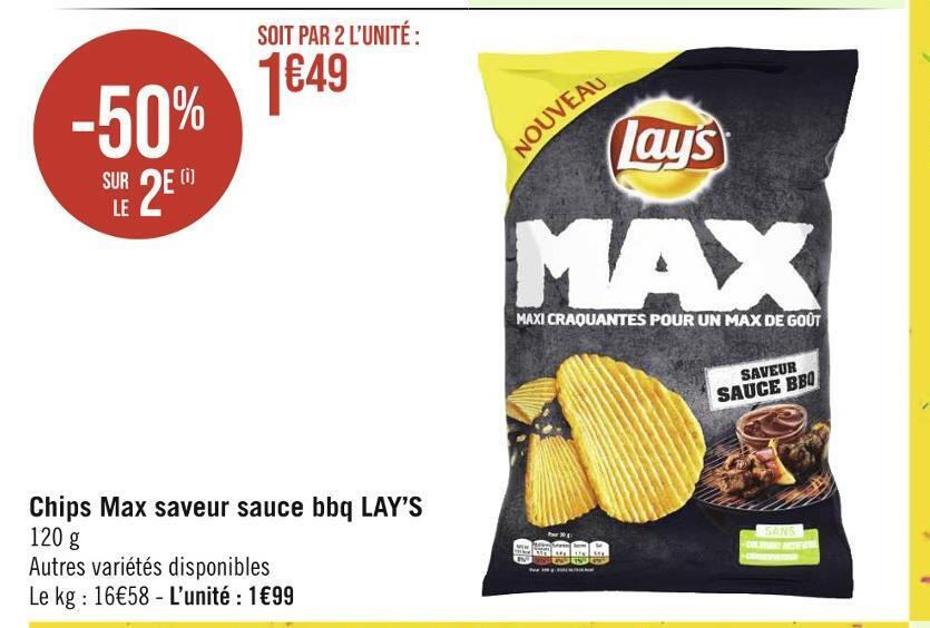 Promo Lay’s chips max saveur sauce bbq chez Casino Hyperfrais