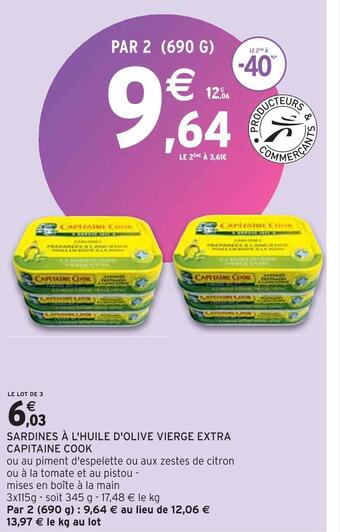 Intermarché Capitaine cook sardines à l'huile d'olive vierge extra offre