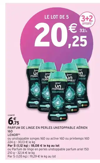 Intermarché Lenor parfum de linge en perles unstoppable aérien 16d offre