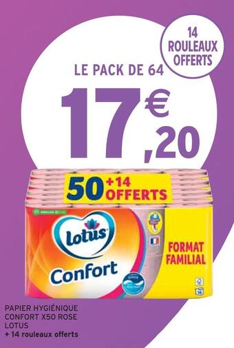 Intermarché Lotus papier hygiénique confort x50 rose offre
