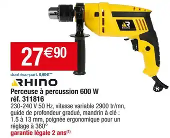 Cora x Carrefour Rhino perceuse à percussion 600 w réf. 311816 offre