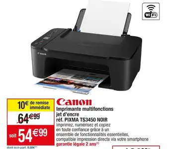 Cora x Carrefour Canon imprimante multifonctions jet d’encre réf. pixma ts3450 noir offre