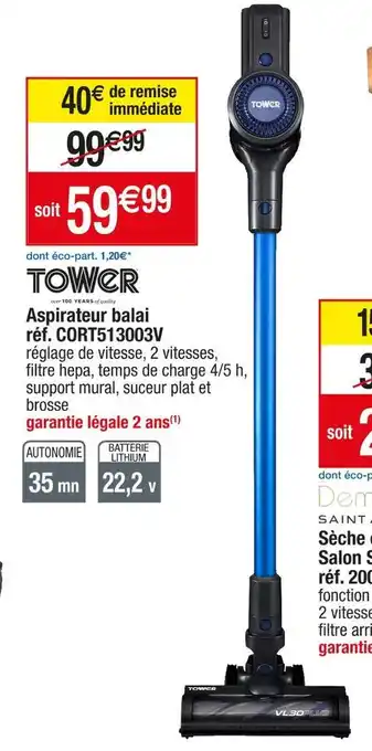 Cora x Carrefour Tower aspirateur balai réf. cort513003v offre