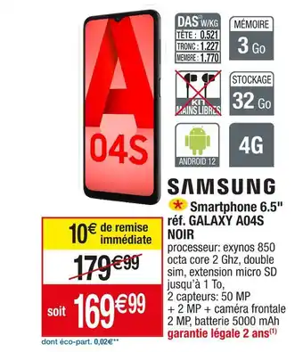 Cora x Carrefour Samsung smartphone 6.5 réf. galaxy a04s noir offre