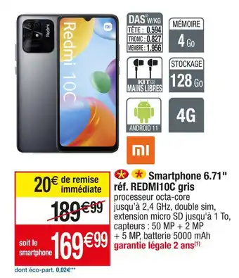 Cora x Carrefour Redmi smartphone 6.71 réf. redmi10c gris offre
