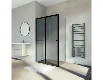 Brico Dépôt Porte de douche coulissante 120 cm noir mat verre fumé offre