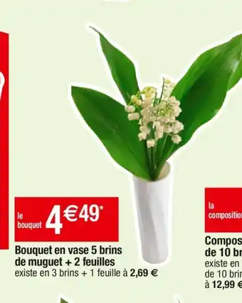 Cora x Carrefour Bouquet en vase 5 brins de muguet + 2 feuilles offre
