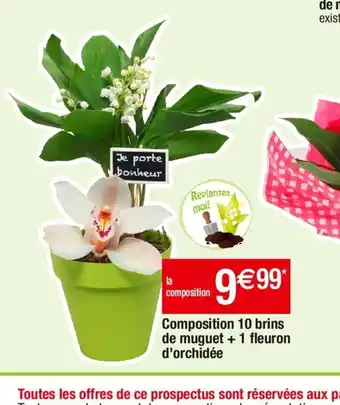 Cora x Carrefour Composition 10 brins de muguet + 1 fleuron d'orchidée offre