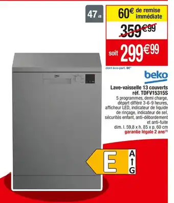 Cora x Carrefour Lave-vaisselle 13 couverts réf. TDFV15315S offre