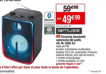 Cora x Carrefour Enceinte bluetooth autonome 60 watts réf. M-1802 DJ offre