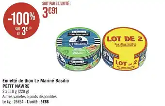 Casino Supermarchés Emietté de thon Le Mariné Basilic PETIT NAVIRE offre