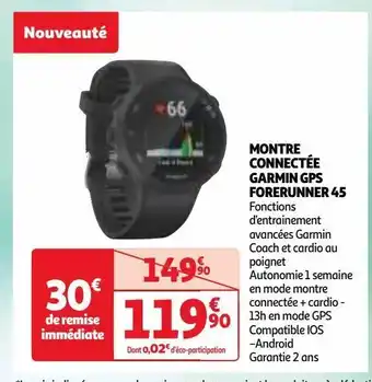 Auchan Montre connectée garmin gps forerunner 45 offre