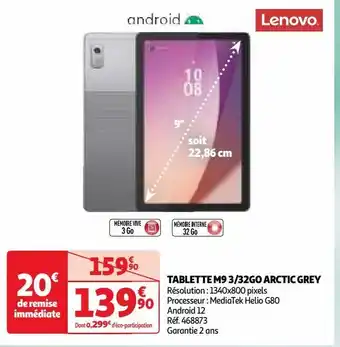 Auchan Tablette m9 3/32go arctic grey offre