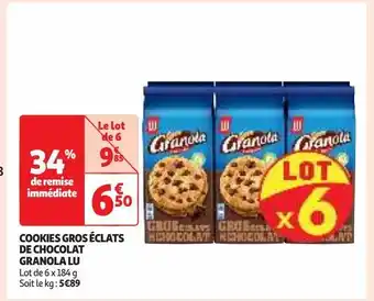 Auchan Supermarché Cookies gros éclats de chocolat granola lu offre