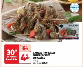Gambas tropicales entières crues surgelées