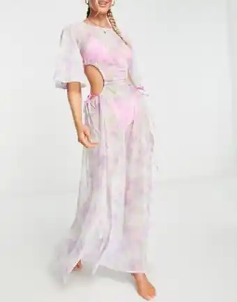 Asos design - robe longue transparente de plage à manches ange et imprimé fleurs