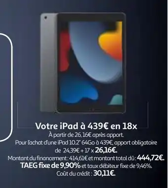 Auchan Votre ipad à 439€ en 18x offre