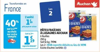 Auchan Pates fraiches a lasagnes auchan offre