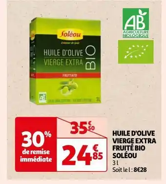 Auchan Huile d'olive vierge extra fruitè bio solèou offre