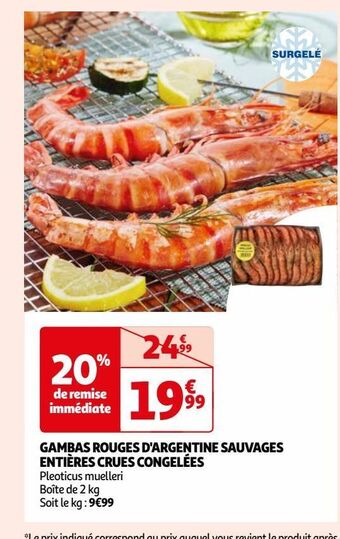 Auchan Gambas rouges d'argentine sauvages entières crues congelées offre