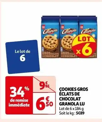 Auchan Cookies gros éclats de chocolat granola lu offre