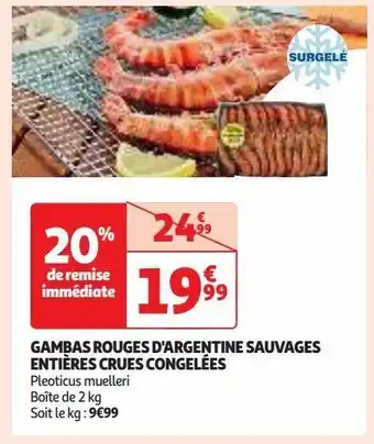 Auchan Supermarché Gambas rouges d'argentine sauvages entières crues congelées offre