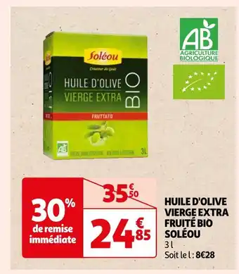 Auchan Soléou huile d'olive vierge extra fruité bio offre