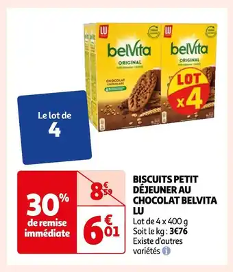 Auchan Lu biscuits petit déjeuner au chocolat belvita offre