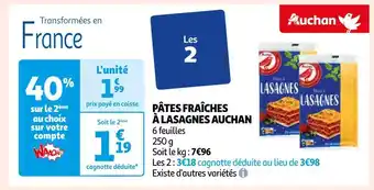 Auchan Auchan pâtes fraîches à lasagnes offre
