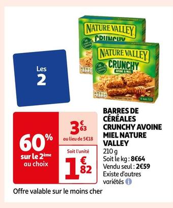 Auchan Nature valley barres de céréales crunchy avoine miel offre