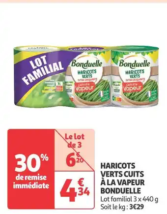 Auchan Supermarché Bonduelle haricots verts cuits à la vapeur offre