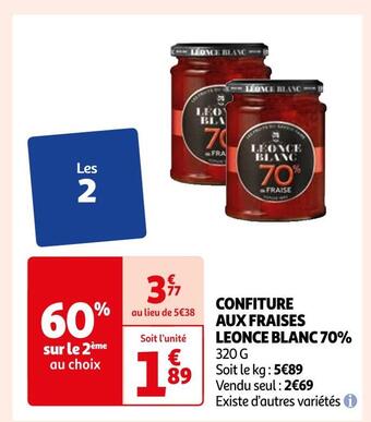 Auchan Leonce blanc confiture aux fraises 70% offre