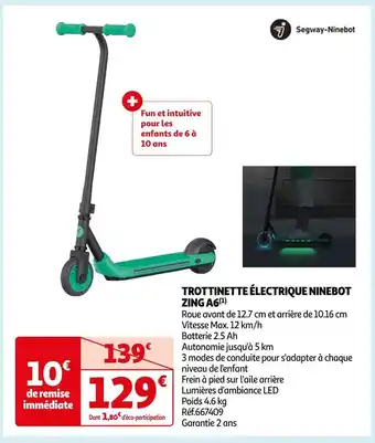 Auchan Ninebot trottinette électrique zing a6 offre