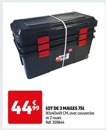 Auchan Lot de 3 malles 75l offre