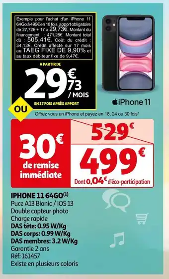 Auchan Apple iphone 11 64go offre