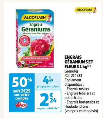 Auchan Algoflash engrais géraniums et fleurs 1 kg offre