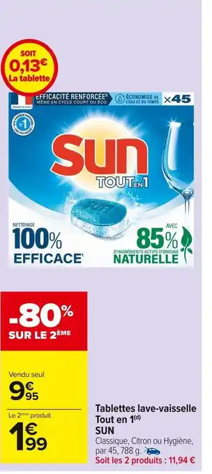 Carrefour Market Sun tablettes lave-vaisselle tout en 1(d) offre