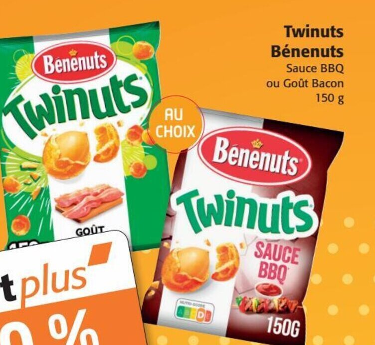 Promo Twinuts Bénenuts Sauce BBQ ou Goût Bacon 150 g chez Colruyt