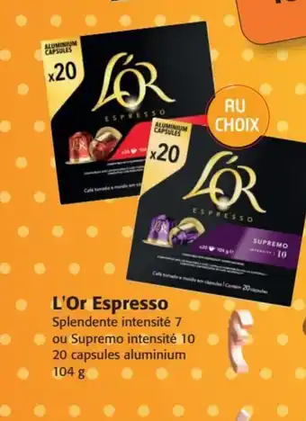 Colruyt L'Or Espresso Splendente intensité 7 ou Supremo intensité 10 20 capsules aluminium 104 g offre