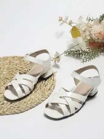 SheIn Fille sandales croisé à bride de cheville à talons épais à la mode blanc talon offre