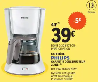 E.Leclerc CAFETIÈRE PHILIPS GARANTIE CONSTRUCTEUR offre