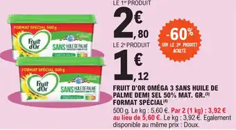 E.Leclerc FRUIT D'OR OMÉGA 3 SANS HUILE DE PALME DEMI SEL 50% MAT. GR.(³) FORMAT SPÉCIAL (4) offre