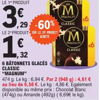 E.Leclerc 6 BÂTONNETS GLACÉS MAGNUM offre