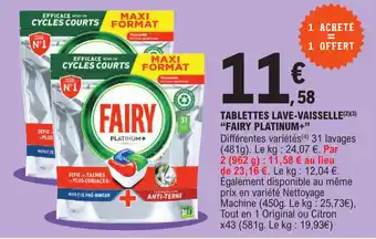 E.Leclerc TABLETTES LAVE-VAISSELLE(2)(3) "FAIRY PLATINUM+" offre